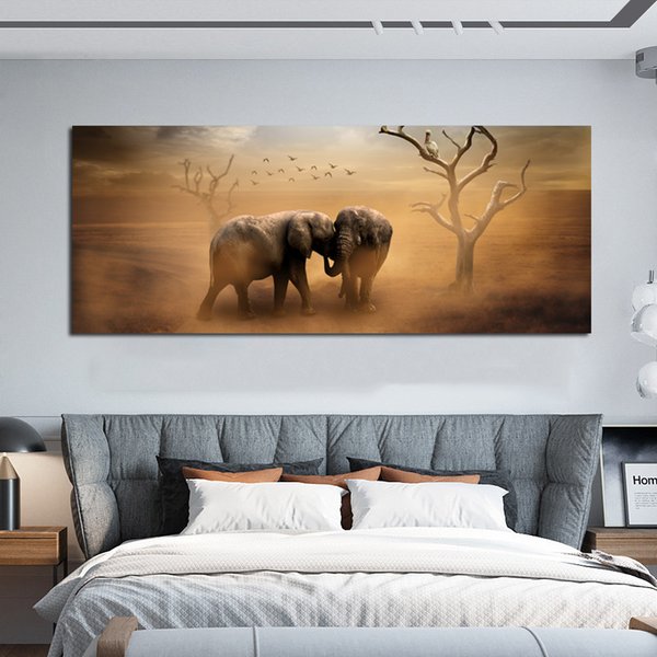 Elephant On The Grass Pictures Canvas Painting Landscape Animal Home Decor Prints Wall Art Posters For Living Room