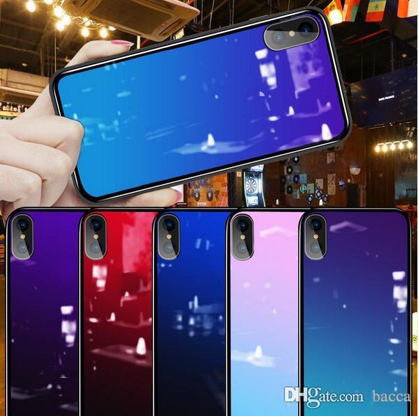 Luxury Aurora Colorful Gradient Phone Case for iPhone X XS Max 6s 8 Plus Ultra Thin Soft TPU Bumper Tempered Glass Cover