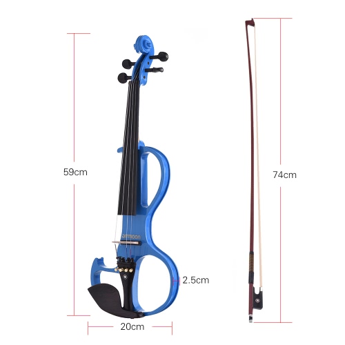 ammoon VE-207 Full Size 4/4 Solid Wood Silent Electric Violin Fiddle Maple Body Ebony Fingerboard Pegs Chin Rest Tailpiece with Bow Hard Case Tuner Headphones Rosin Audio Cable Extra Strings Black