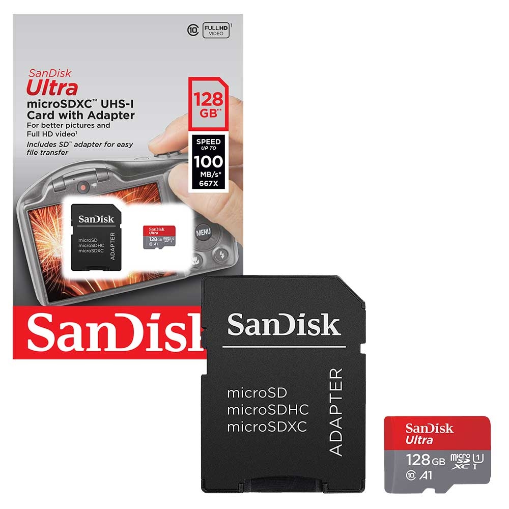 SanDisk Mobile Ultra Micro SD SDXC Memory Card UHS-1 A1 100MB/s with Full Size SD Card Adapter - 128GB