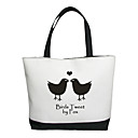 Personalized Gift Canvas Bird Pattern  Horizontal Flat Tote Bag with Capital Letter