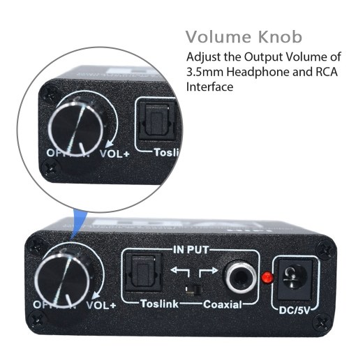 Convertidor de audio analógico digital de alta fidelidad Fibra coaxial a RCA Conmutador bidireccional coaxial de canal izquierdo y derecho con salida RCA de 3,5 mm para auriculares TV para computadora