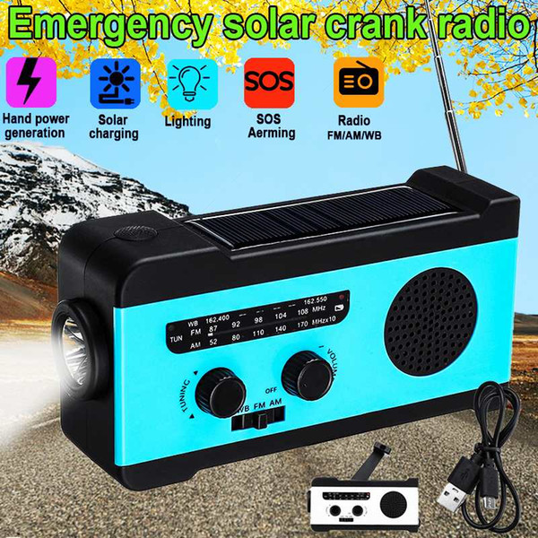 professional hand radio solar crank self powered am/fm weather radio 2000mah power bank use emergency led