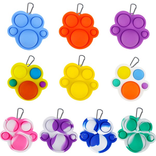 New Push Bubble Keychain Toys Kids Bears Paw Party Novel Fidget Keychains Simple Dimple Toy Key Holder Rings Bag Pendants Decompression Gifts