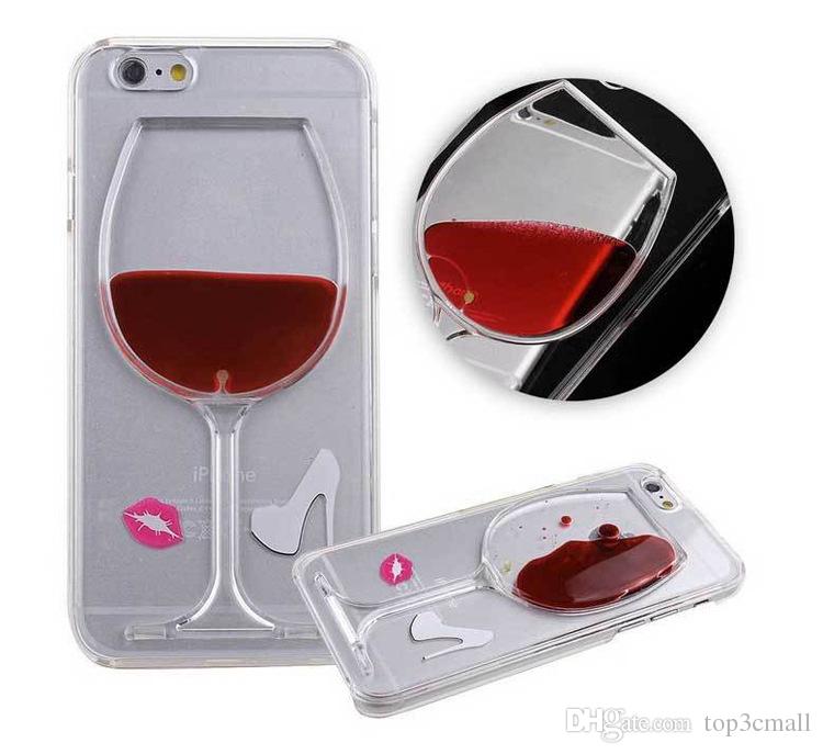 Case For iPhone 6/6S Hot Red Wine Glass Cocktail beer Liquid Quicksand Transparent Phone Case Hard Back Cover