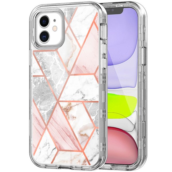 For Iphone 12 Case Marble Cell Phone Cases Three Layer Heavy Duty Shockproof Protective Cover Compatible with Samsung S21 Ultra