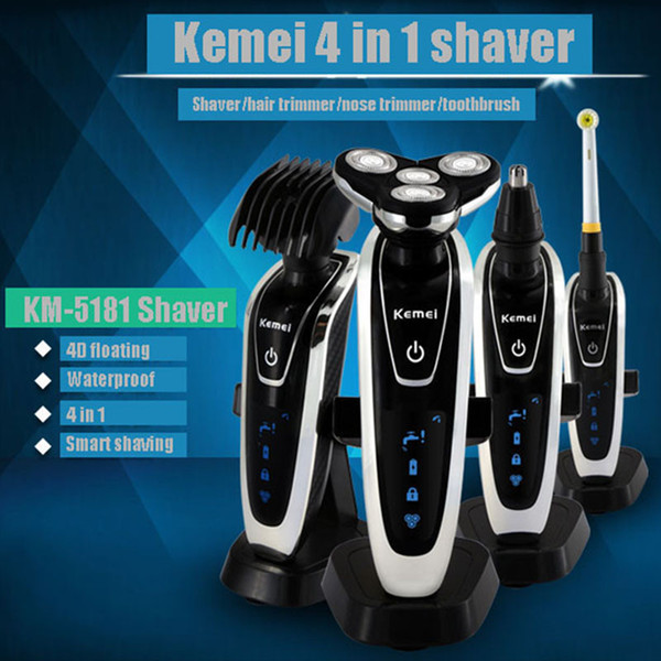kemei 4d shaver men shaving machine nose & hair trimmer toothbrush barbeador 4 in 1 washable razor
