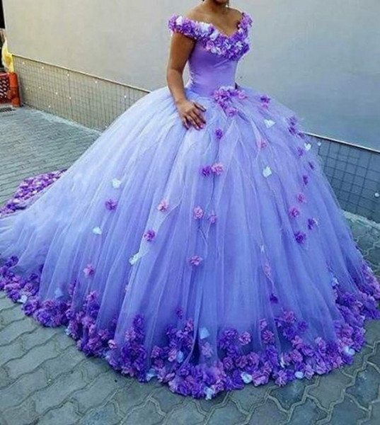 Off Shoulder Quinceanera Dresses 2019 3D Rose Flowers Puffy Ball Gown Orange Tulle Court Train Sweet 16 Birthday Party Girls Bridal Gowns