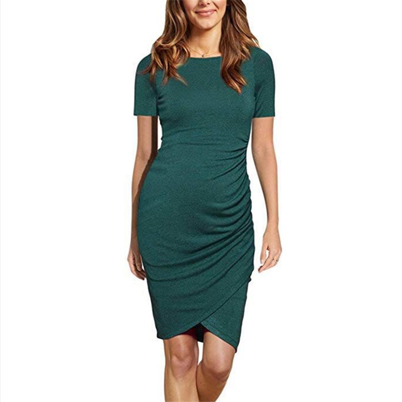 Elegant Ruched Maternity Short-sleeve Dress