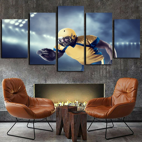 5 panels american football men helmet ball artworks canvas wall art for kid home wall decor abstract poster canvas print oil painting