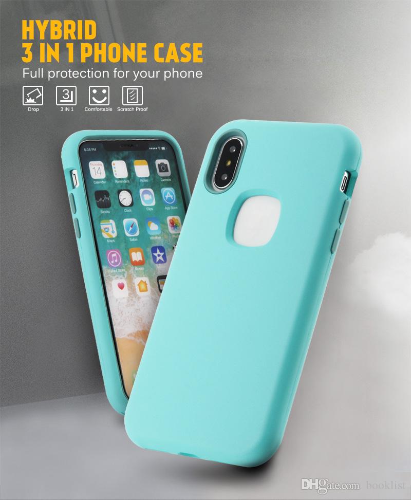 Ultra-thin Fashion Hybrid 3 in 1 cellphone case Matte Silicone phone case for iphone X 9colors