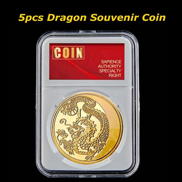 5pcs Souvenir Coin Russian Double Headed Eagle Dragon Craft Gold Metal Plated Commemorative Badge With Box