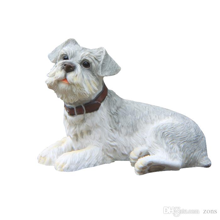 Gray Schnauzer Dog Statue Handicraft Design Resin Dog Figurine Lying Puppy Collectible Painted Figurine for Dog Lovers