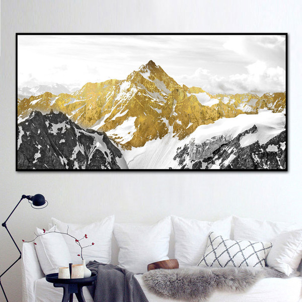 snow golden mountain modern nordic canvas prints wall oil painting abstract landscape poster for living room home decor unframed