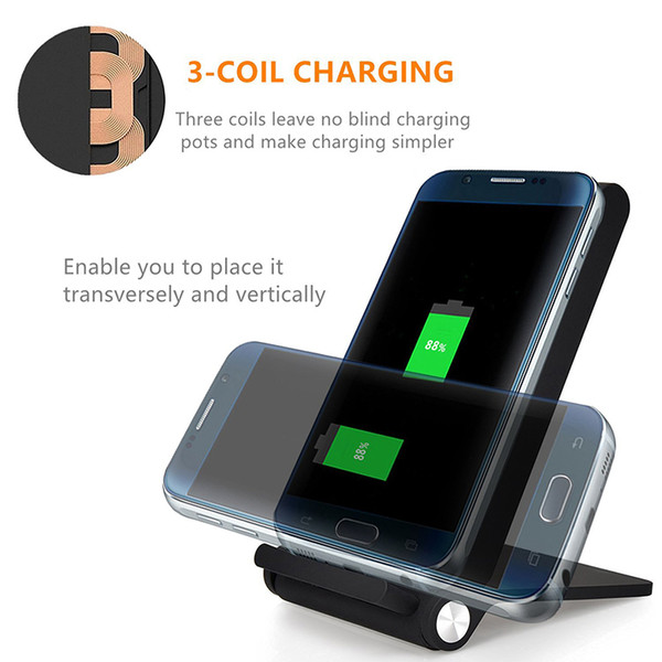 3 coils foldable wireless charger fast qi wireless charging pad for samsung note 8 iphone x 8 plus and all qi-enabled devices w package 30pc