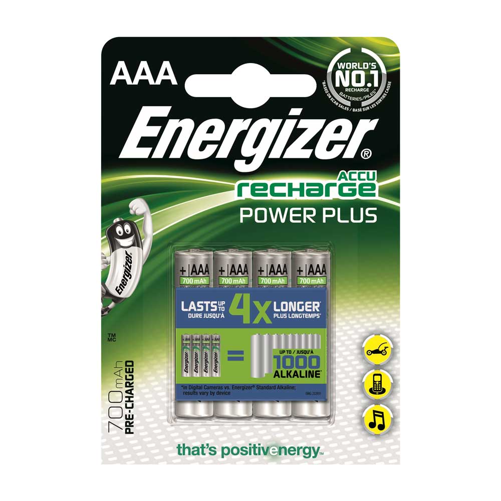 Energizer Rechargeable Power Plus AAA 700 Pre-Charged Batteries 4 Pack