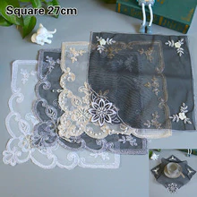 European Lace Fabric Embroidered Beaded Black Placemat Coaster Fruit Snack Cake Dust Cover Small Furniture Vase Mat Decoration