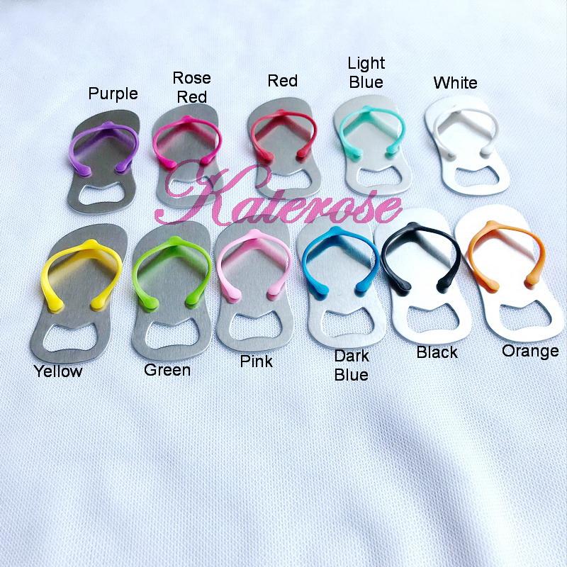 (100pcs/Lot)FREE SHIPPING+Customizable Colorful Flip Flop Bottle Openers Metal Beer Opener Personalized Wedding Favors