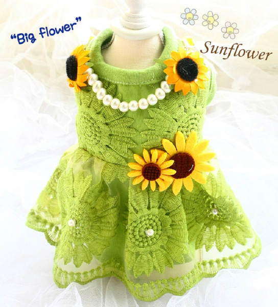 dog clothes handmade dog dress sweetgrass green water-soluble lace sunflower doll skirt pet clothes doggy cat