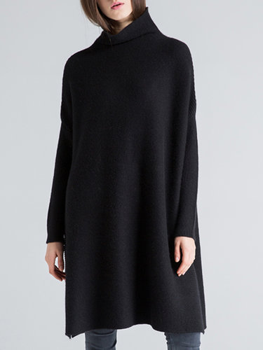 Black Long Sleeve Wool Blend Shift Sweater