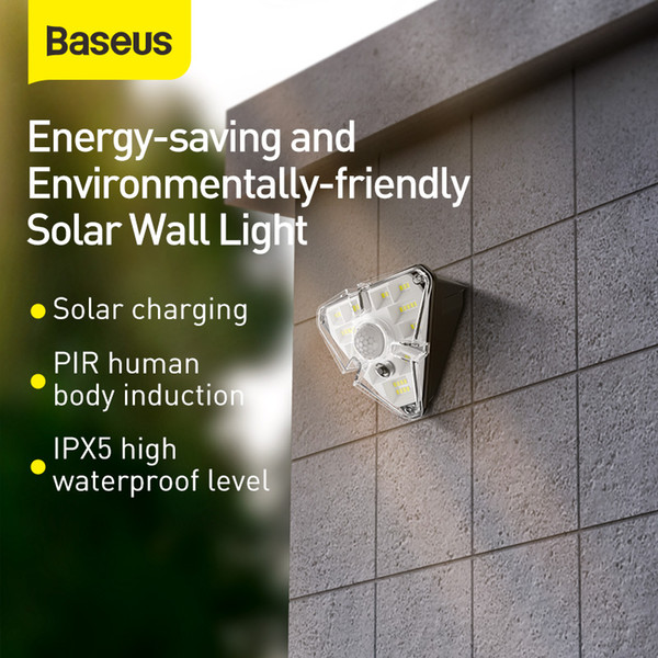 baseus intelligent human body induction lamp solar energy automatic charging ipx5 waterproof led lamp for balcony outdoor light