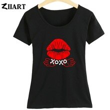 Xoxo Hug And Kisses Love Lip Red Heart Print Hand Text Symbol Couple Clothes Girl Woman Summer Short-Sleeve T-Shirts ZIIART