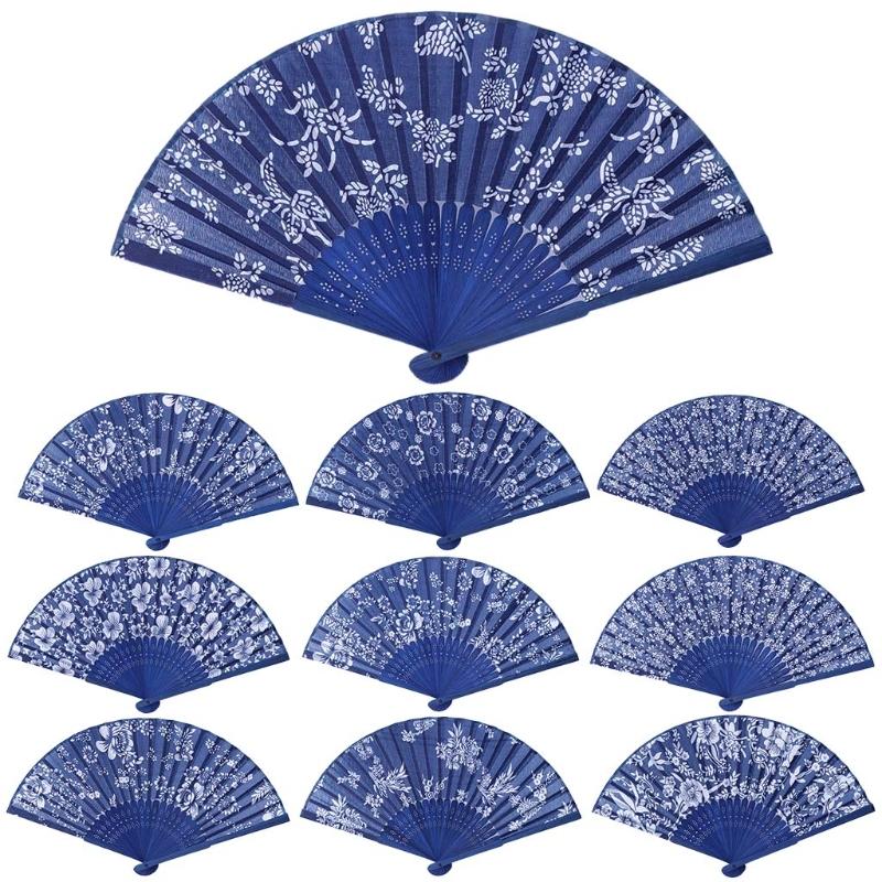 Chinese Style Summer Folding Hand Fan Fabric Flower Floral Wedding Party Favor Gift