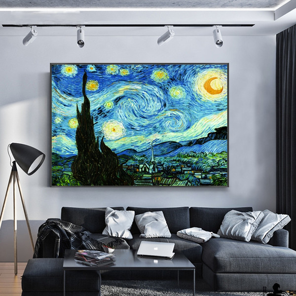 famous impressionist painter van gogh's starry night oil paintings print on canvas wall art pictures for living room decor