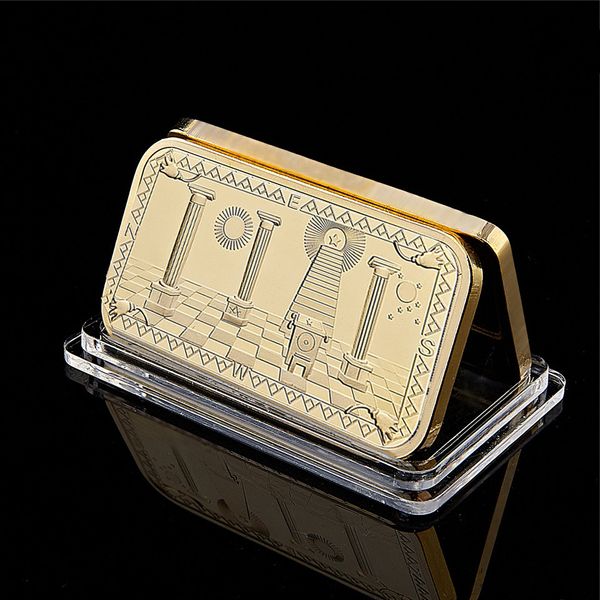 Freemasons Masonic Challenge Coin Craft 999 Gold 3D Design Collectibles Masonic Bullion Bar