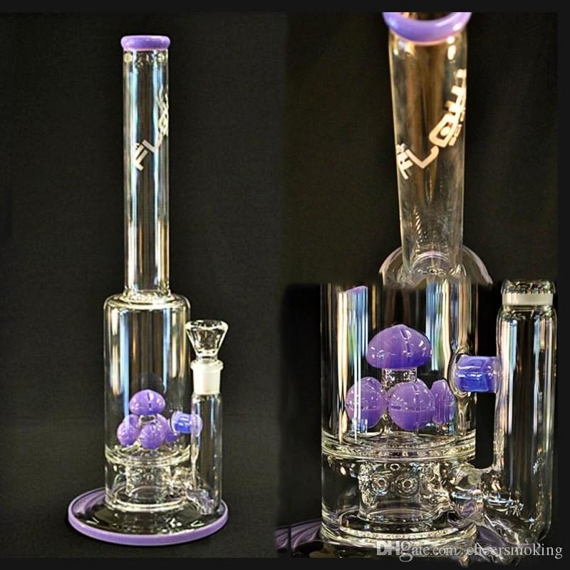 Lavender Glass Bongs Water Pipes In-Line to Mushroom Cross Cut Diffused Purple Slyme Straight Oil Rigs Glass Bongs CHEAP Hookahs