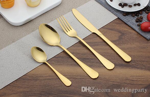 100pcs High-grade Gold Cutlery spoon fork knife tea spoon Matte Gold Stainless Steel Food Silverware Dinnerware Utensil