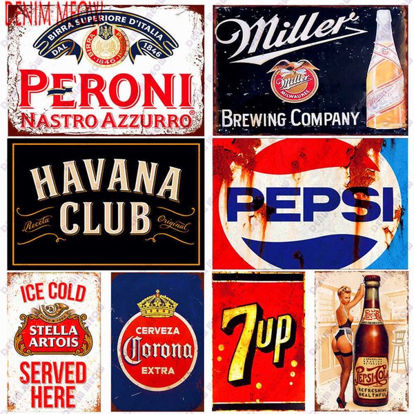 Ice Cold Drinks Beers Poster Vintage Metal Tin Sign Soft Drink wall decor Retro Plaque Pub Bar Casino Metal Wall Art Deco