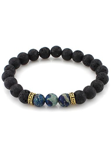 Lava Stone Bead Decorated Black and Blue Bracelet