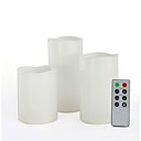 Set of 3 White Color Plastic LED Pillar Candles (Flameless Candles) with Remote and Timer