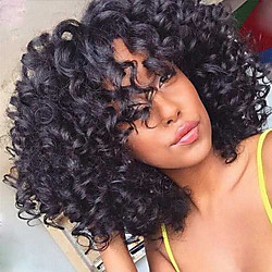 Human Hair Glueless Lace Front Lace Front Wig Bob Layered Haircut With Bangs style Brazilian Hair Kinky Curly Wig 130% Density with Baby Hair Dark Roots Natural Hairline 100% Virgin Unprocessed