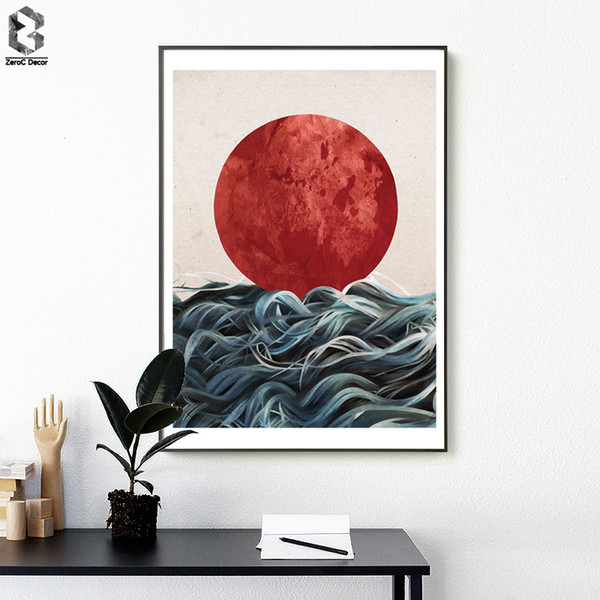 abstract japanese sunrise posters and prints wall art canvas painting pictures for living room scandinavian seascape home decor