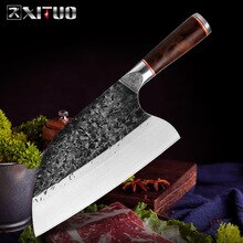 XITUO Kitchen Chef Knife Chinese Handmade Forged Sharp Meat Knife Anti-stick Professional Butcher Vegetable Knife Ebony Handle