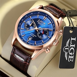 LIGE Men Quartz Watch Sports Fashion Wristwatch Analog Luminous Stopwatch Calendar Chronograph Leather Watch Lightinthebox