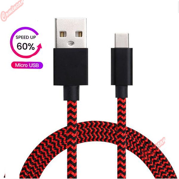 Micro USB Type C Cable USB C Fast Charger Braided Cables 1M 3FT 2M 6FT fast charging cord for Note 10 s10 plus huawei p30 pro