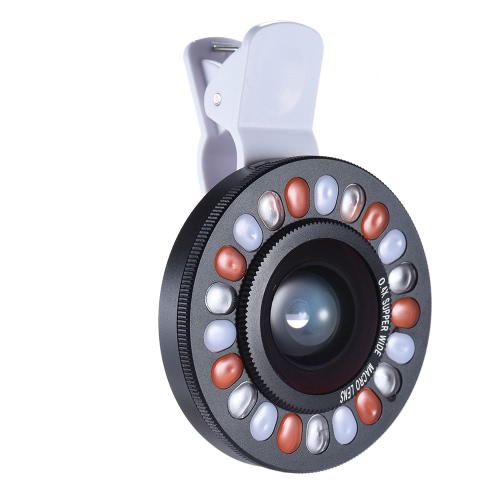 Clip-on-LED-Ring Selfie Licht Ergänzungs Fill-in-Beleuchtung mit Weitwinkel-Makro-Objektiv für iPhone Samsung HTC Smartphone