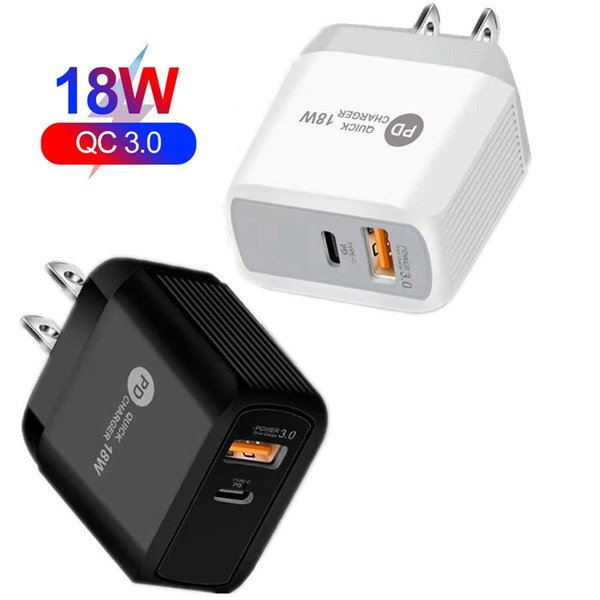 Dual Usb Ports QC3.0 Quick Charge 18W Type c PD Wall Charger Eu US UK Adapter For IPhone Samsung Htc PC Android phone