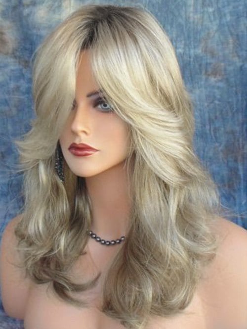Long Side Bang Colormix Wavy Heat Resistant Synthetic Wig