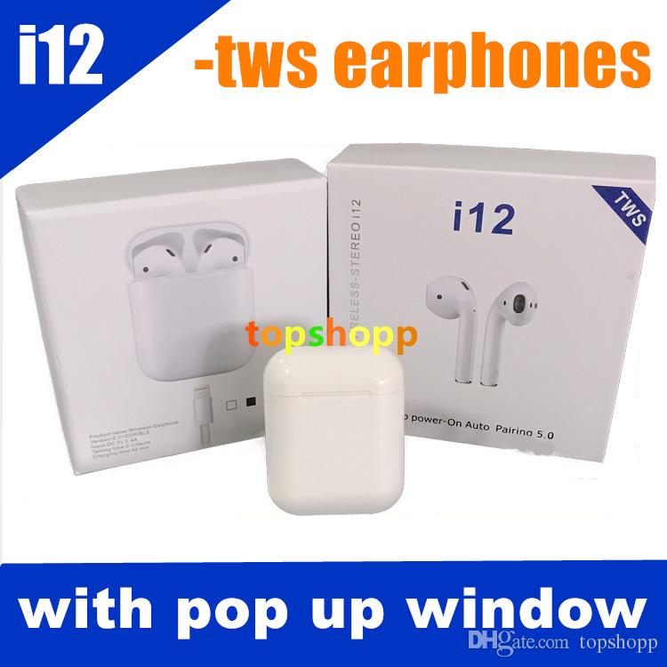 Retail Sports Wireless Earphones Bluetooth V5.0 I12 TWS With Multi colour Touch Control Headset Charging Box For iPhone X XR Android