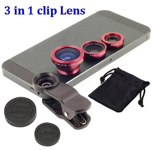 100set/lot Universal Clip 3in1 Fisheye Lens wide-angle macro lens for Mobile Phone iPhone 5 6 6 Samsung phones Plus Free Shipping