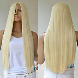 Synthetic Wig Straight Asymmetrical Wig Blonde Long Light Blonde Synthetic Hair 27 inch Women's Best Quality Blonde