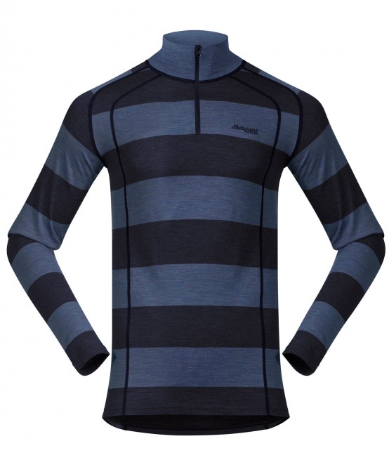 Bergans Fjellrapp Half Zip Long Shirt Men - 210er Merinowolle - dark navy fog blue stripe - Gr.L