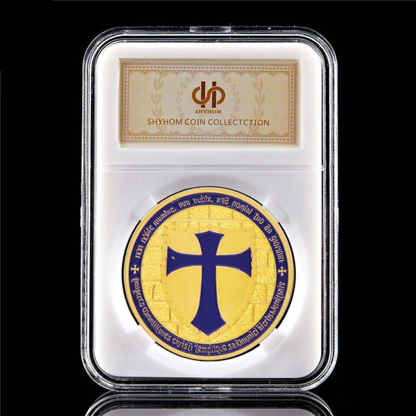 knights templar purple cross mason holy sword 1 oz copper plated challenge coin w/pccb box