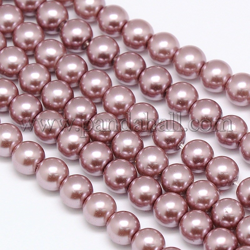 Environmental Dyed Glass Pearl Round Bead Strands, Cotton Cord Threaded, RosyBrown, 6mm, Hole: 0.7~1.1mm; about 72pcs/strand, 15