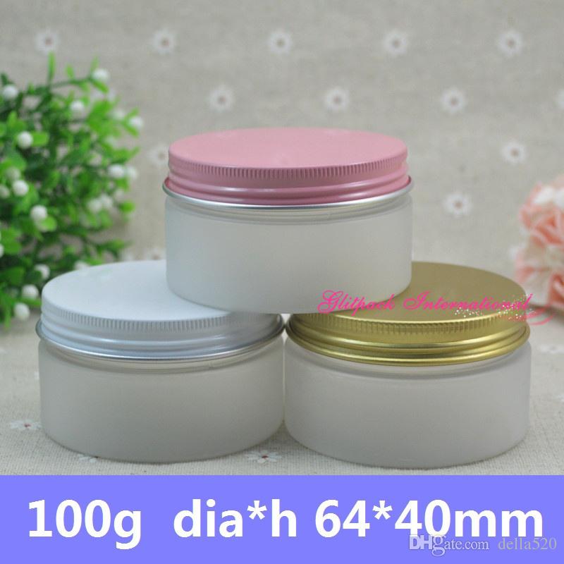 50pcs/lot 100g Froted Jar w/ Metal lids/pink/gold/white Round Empty Bottle 100ml cosmetic cream jars 3.5oz cosmetic packaging.
