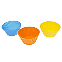Rounded Colorful Silicone Cup Cake Mould (3pcs, Random Color)